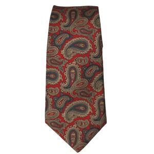 Allen Solly Silk‎ Paisley Necktie 3.5" Wide Red Gold Classic Mens Tie